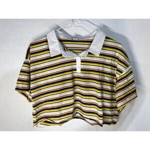 New Rue21 Women's Juniors XL Striped Collared Button Crop Top Yellow Black White
